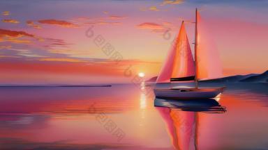 夕阳海景帆船